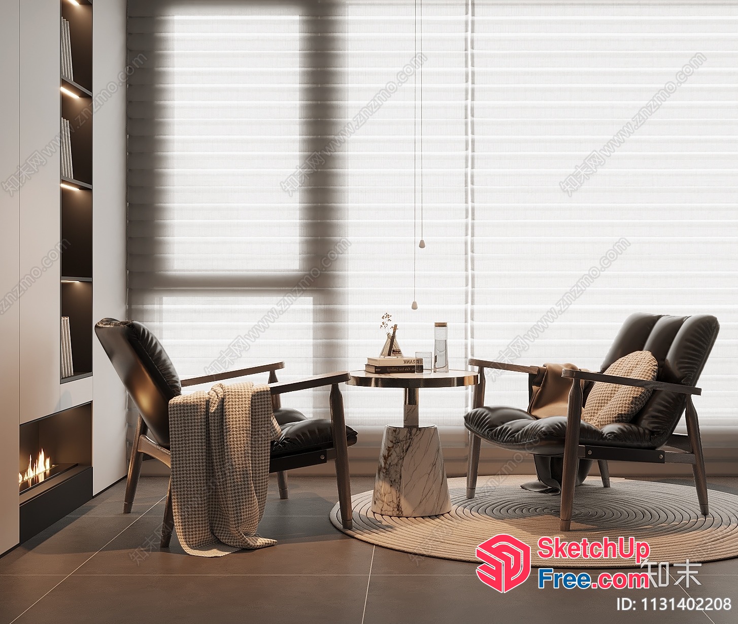 Modern Minimalist Living Room With Two Armchairs And Fireplace 3D SketchUp File