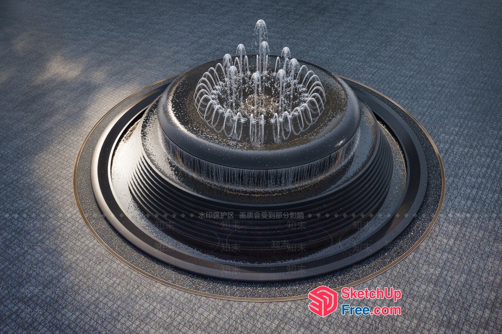 Modern Water Fountain With Circular Design 3D SketchUp File