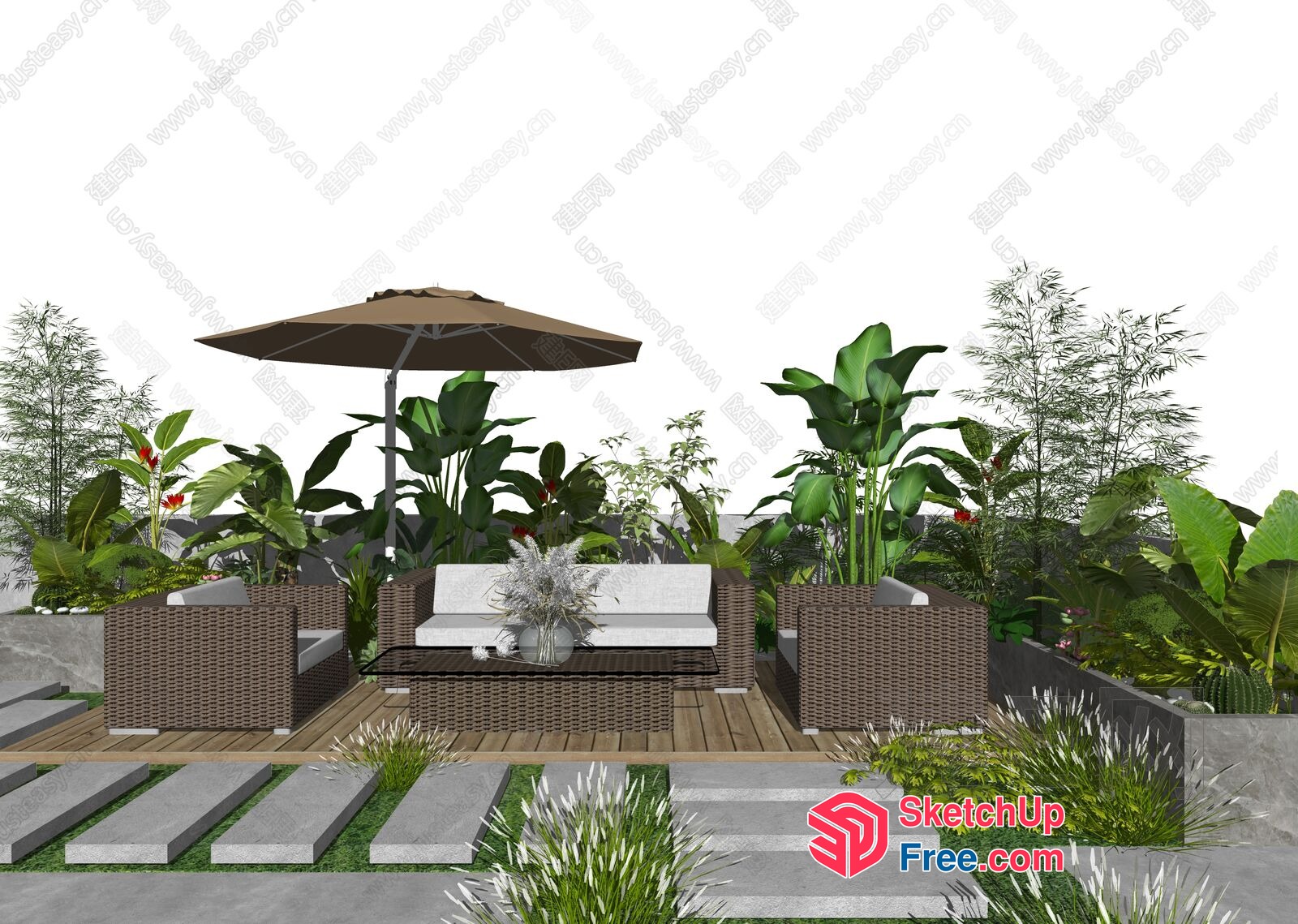 Elegant Outdoor Seating Area With Rattan Furniture 3D SketchUp File