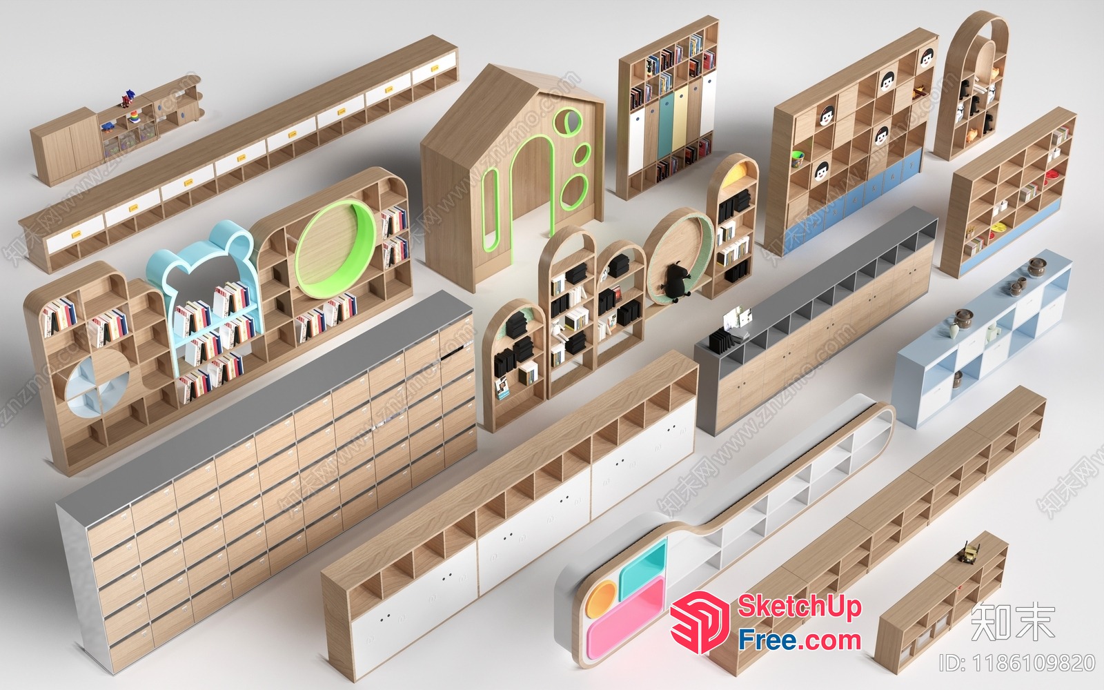Modern Bookcase With Unique Shelving Design 3D SketchUp File