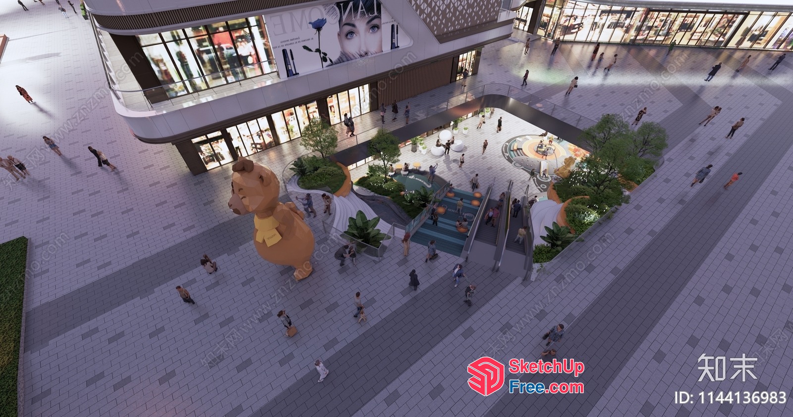 Modern Commercial Street With Animal Character Decor 3D SketchUp File