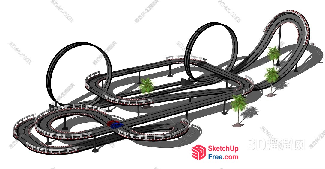 Curved Track Train Station With Palm Trees 3D SketchUp File
