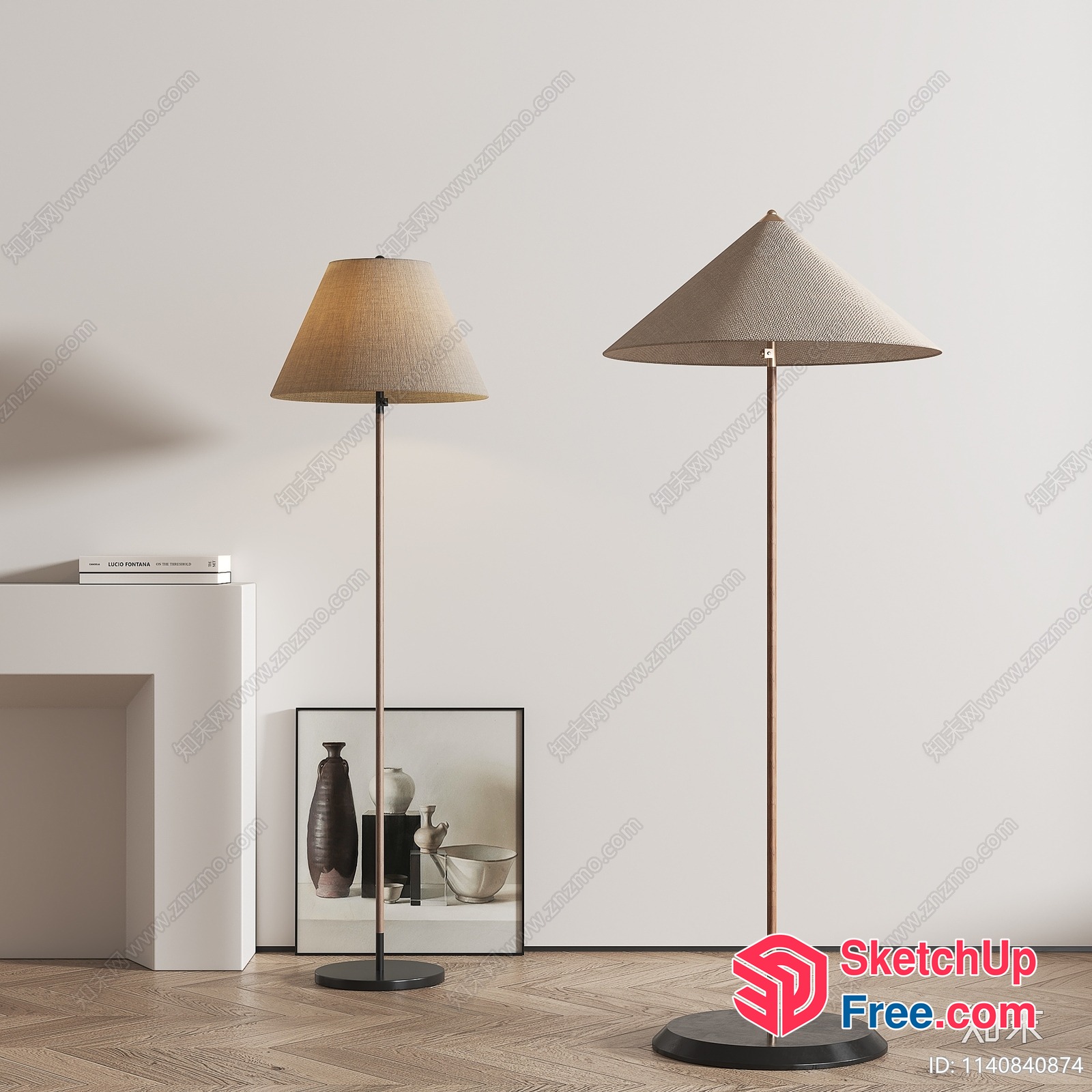 Two Floor Lamps With Conical Shades In A Neutral Interior 3D SketchUp File