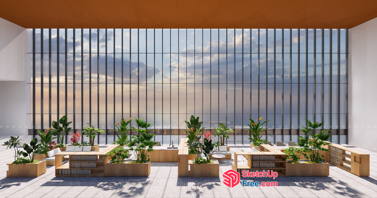 Modern Glass Curtain Wall Office Building With Greenery 3D SketchUp File