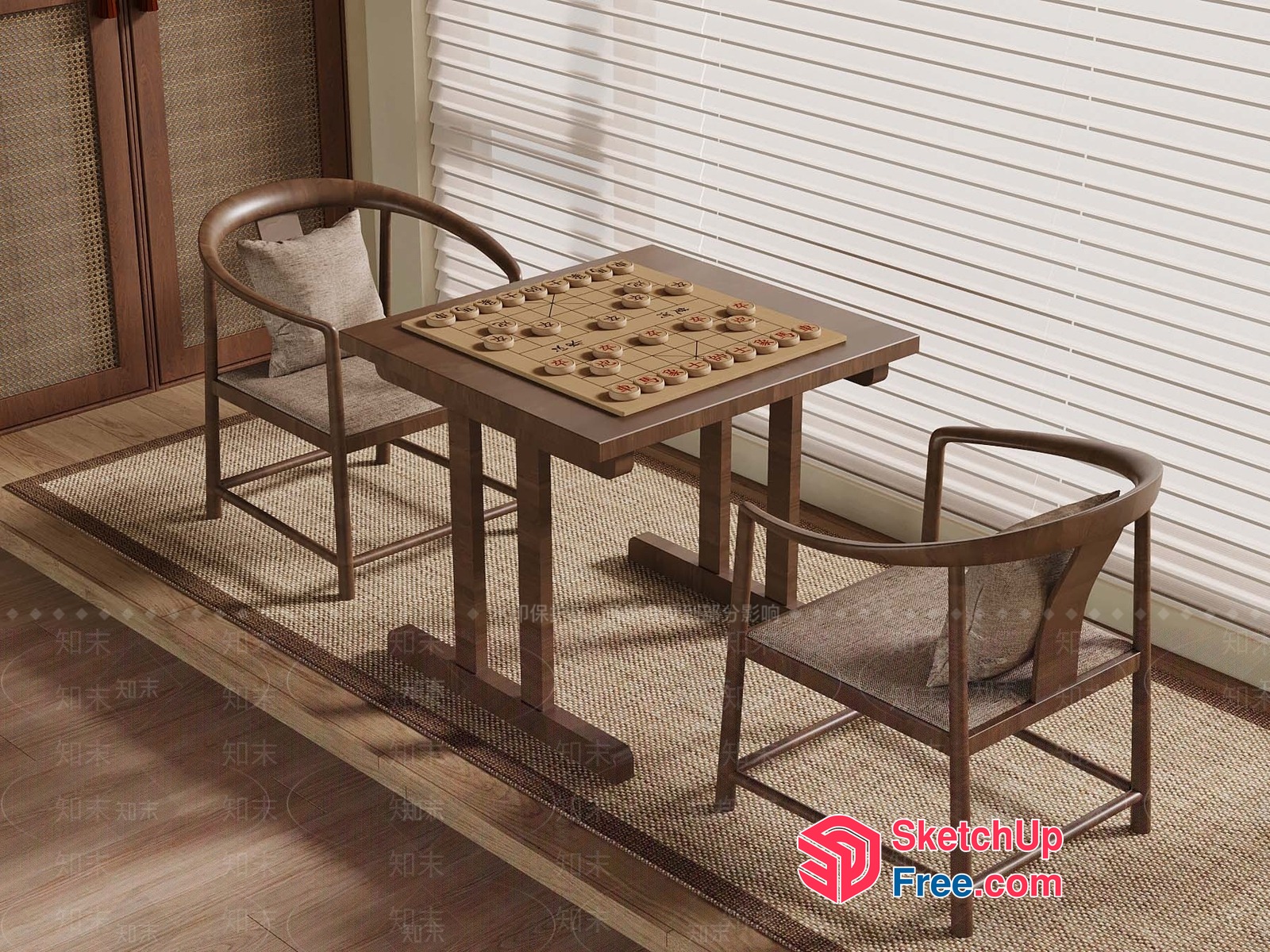 Modern Wooden Game Table With Chairs 3D SketchUp File