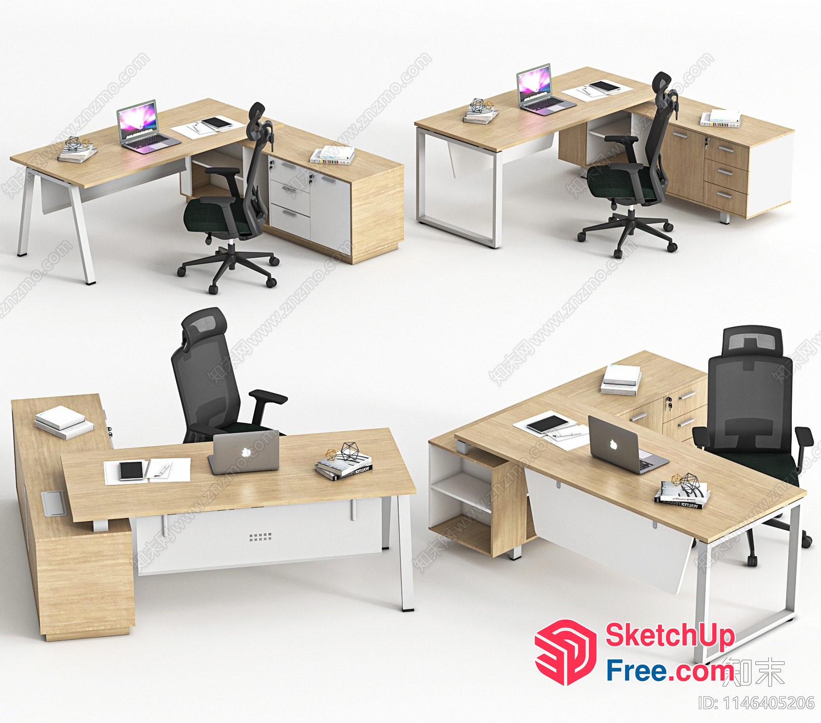 Office Furniture Set With Modern Desks And Chairs 3D SketchUp File