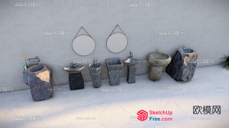 Modern Stone Exterior Decorative Pillars And Washbasins 3D SketchUp File