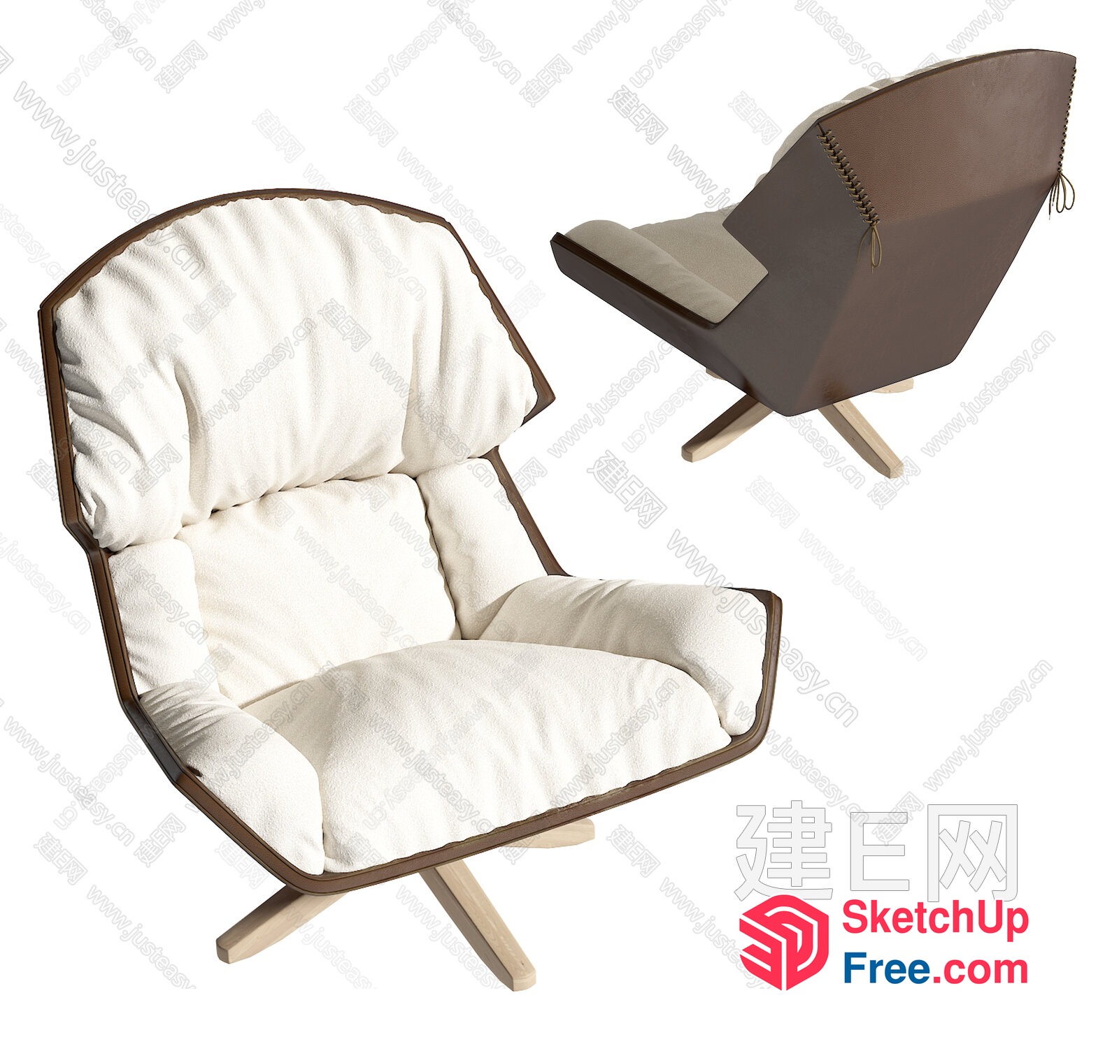 Comfortable White And Brown Accent Chair 3D SketchUp File