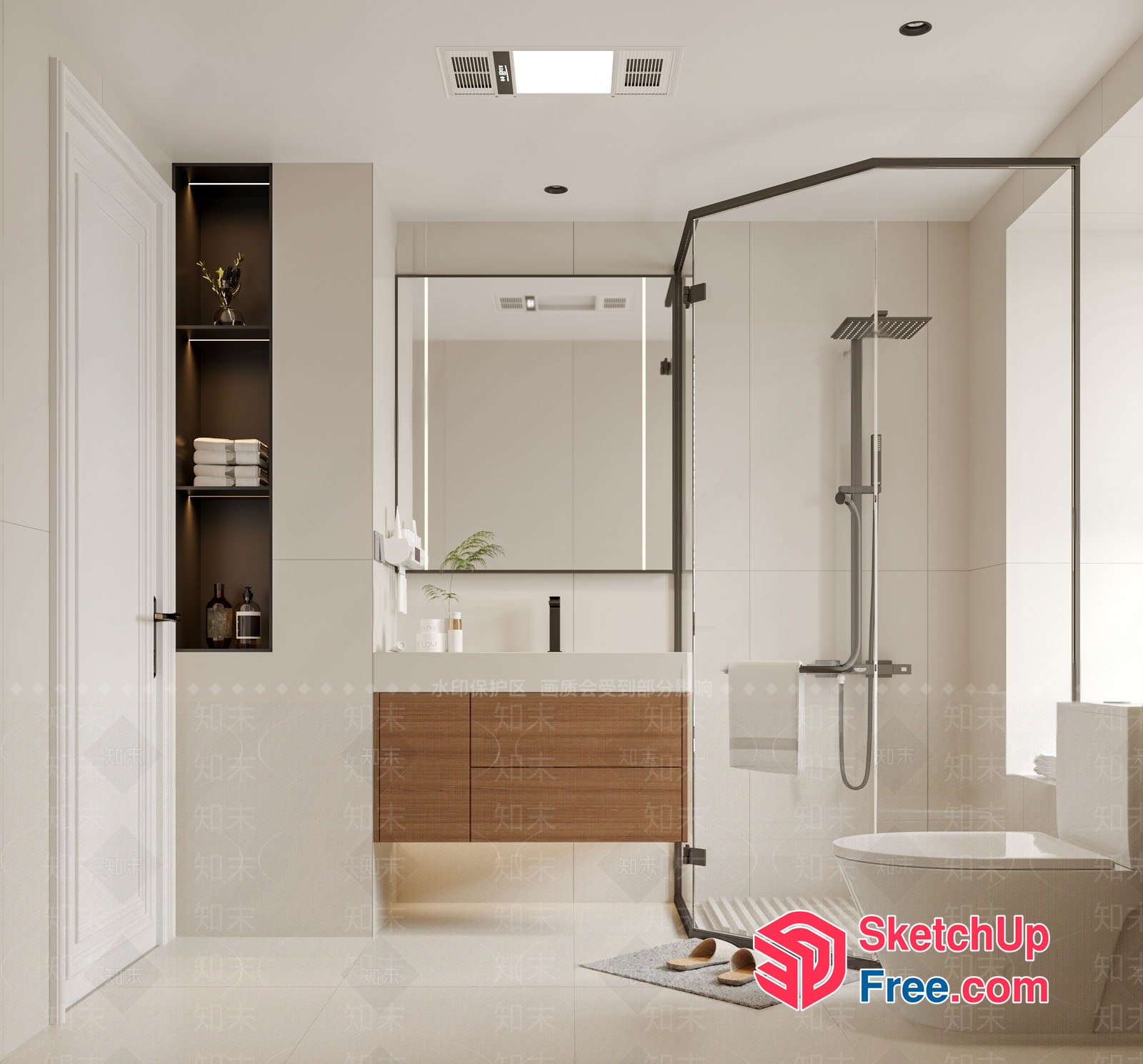 Modern Bathroom With White And Brown Accents 3D SketchUp File