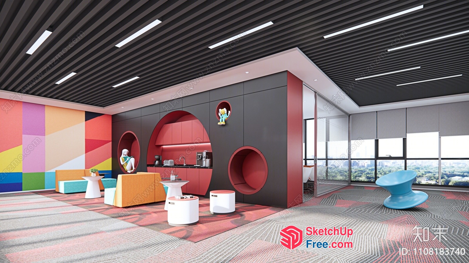 Colorful Modern Office Space With Unique Decor 3D SketchUp File