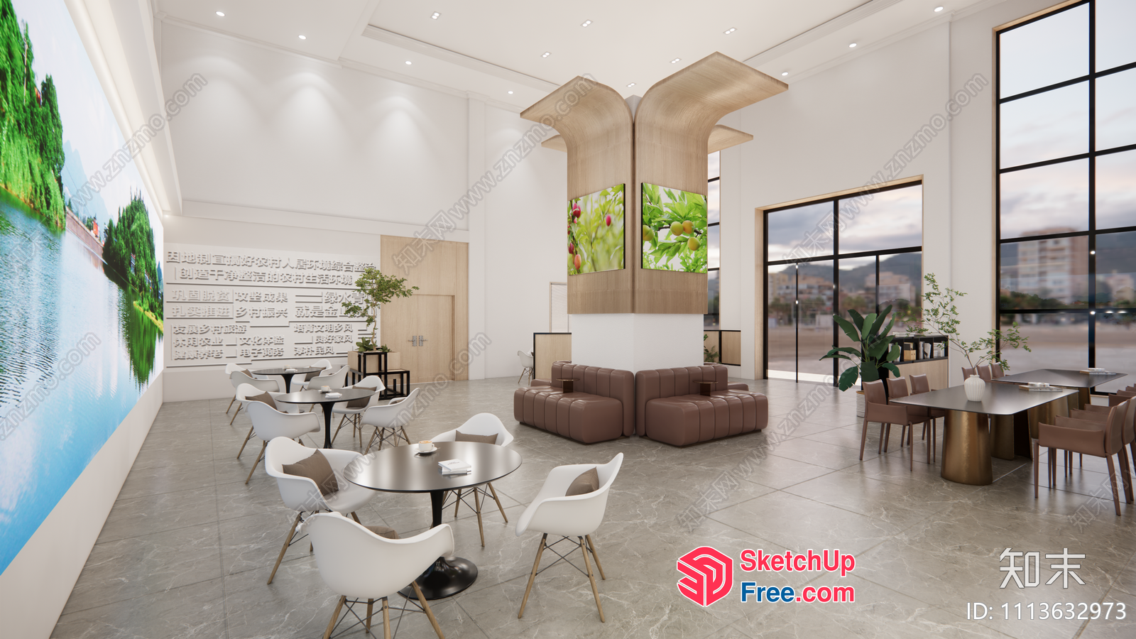 Spacious Modern Dining Room With Large Windows And Natural Light 3D SketchUp File