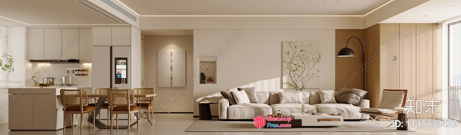 Modern Living Room With Neutral Color Scheme 3D SketchUp File