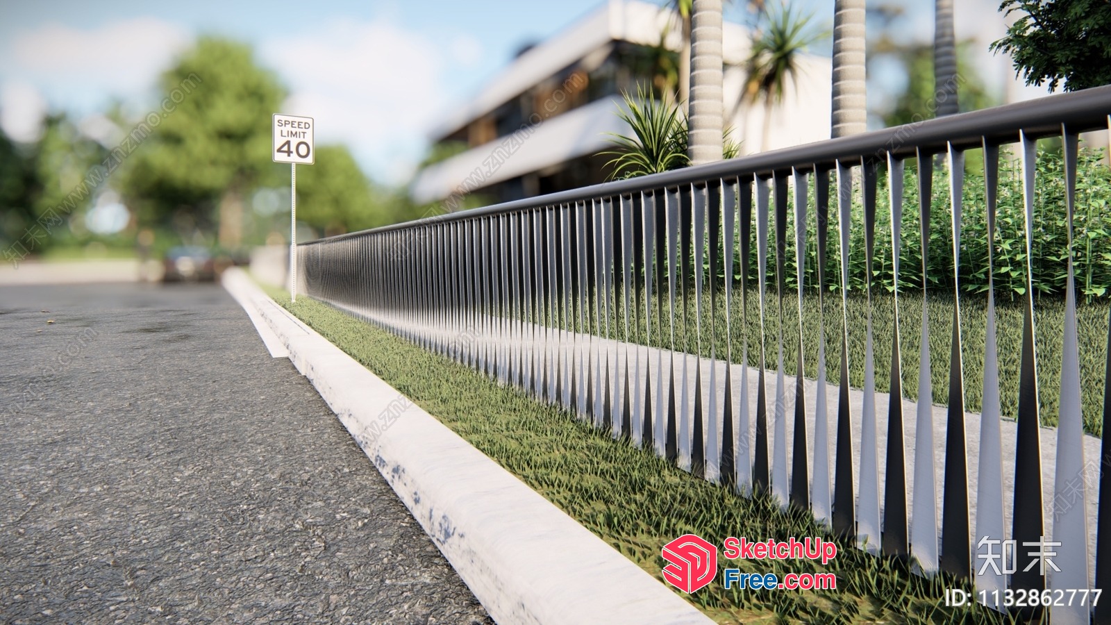 Decorative Metal Fence Along Road 3D SketchUp File