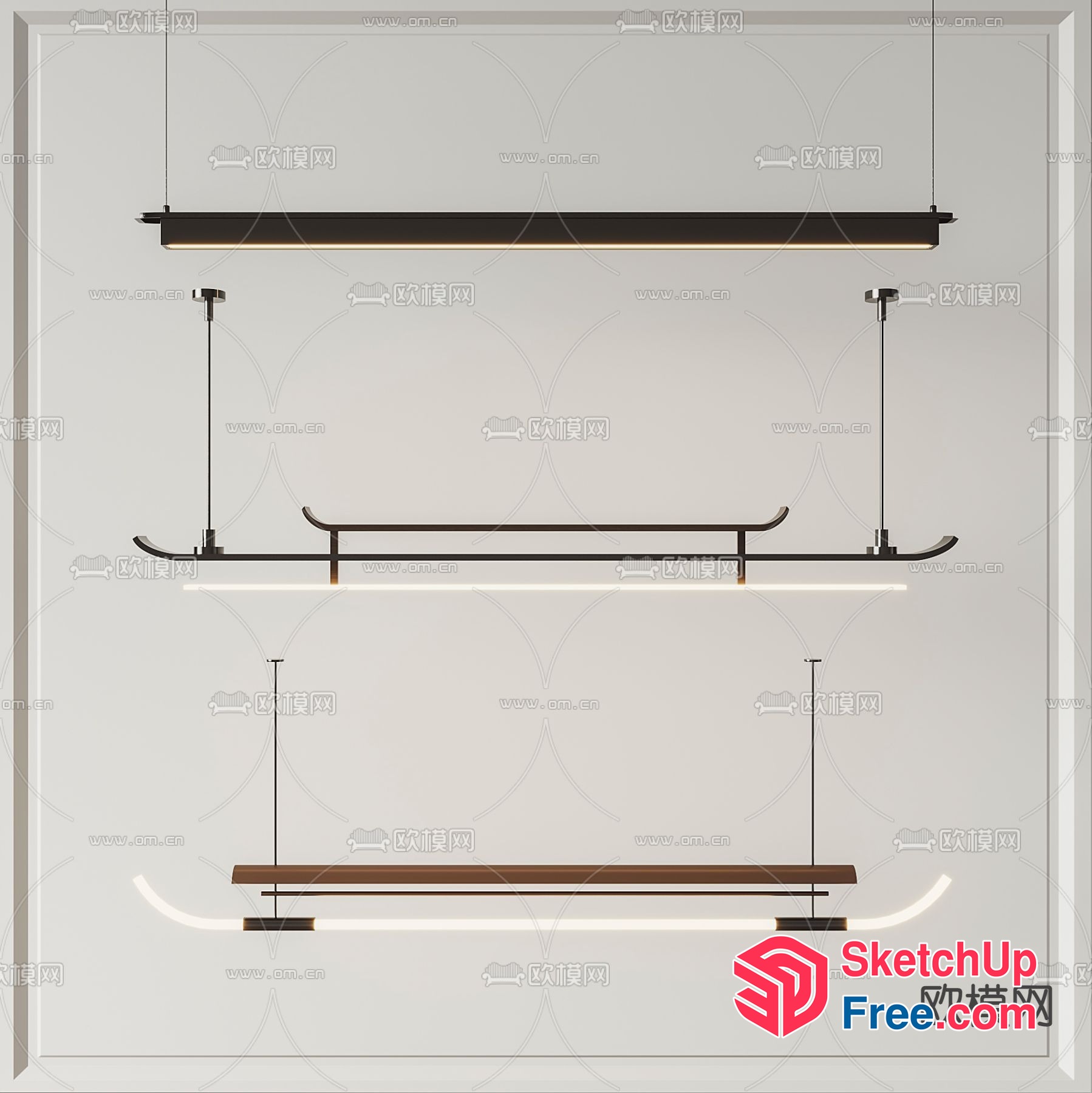 Sleek Modern Minimalist Hanging Light Fixtures 3D SketchUp File
