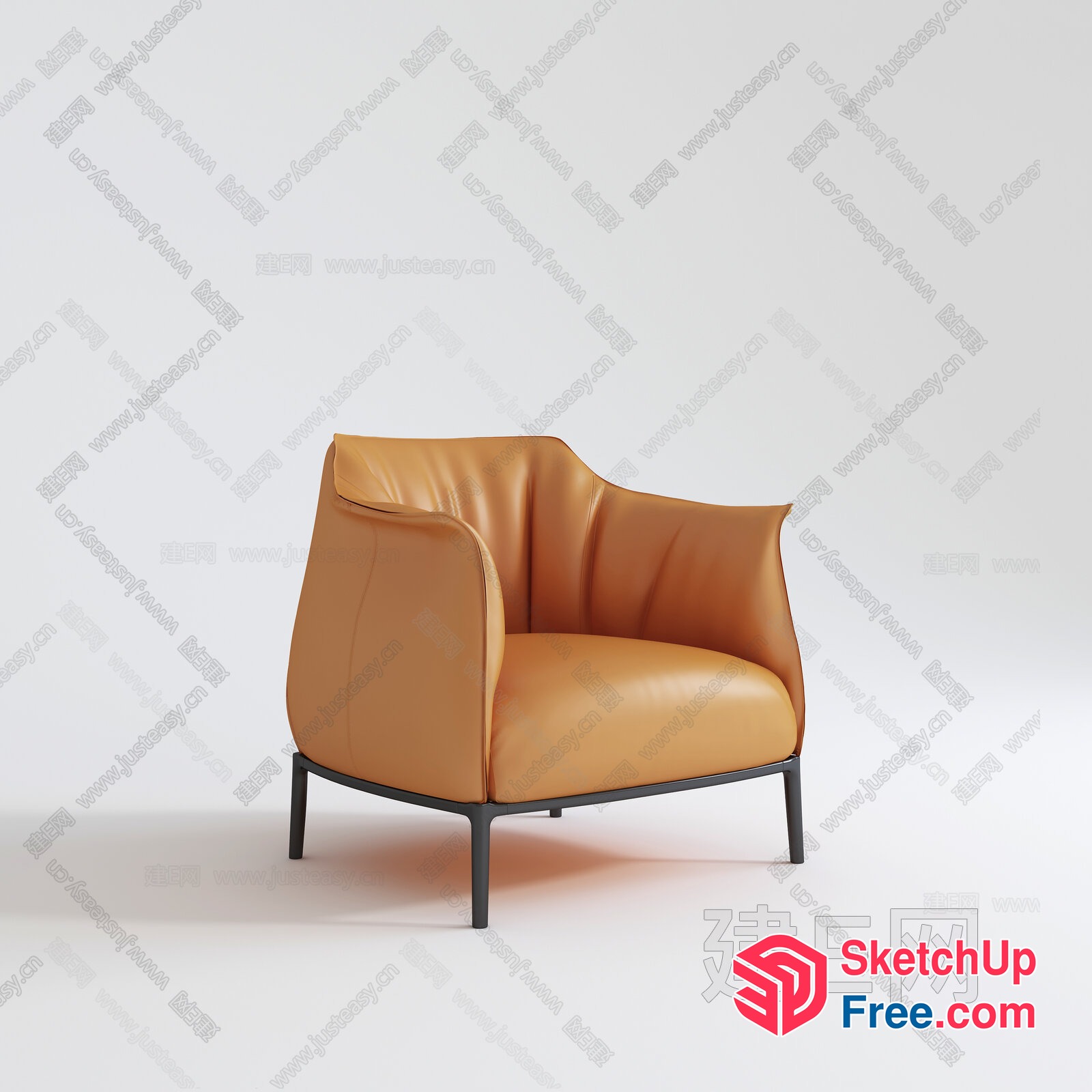 Elegant Leather Armchair With Sleek Black Legs 3D SketchUp File