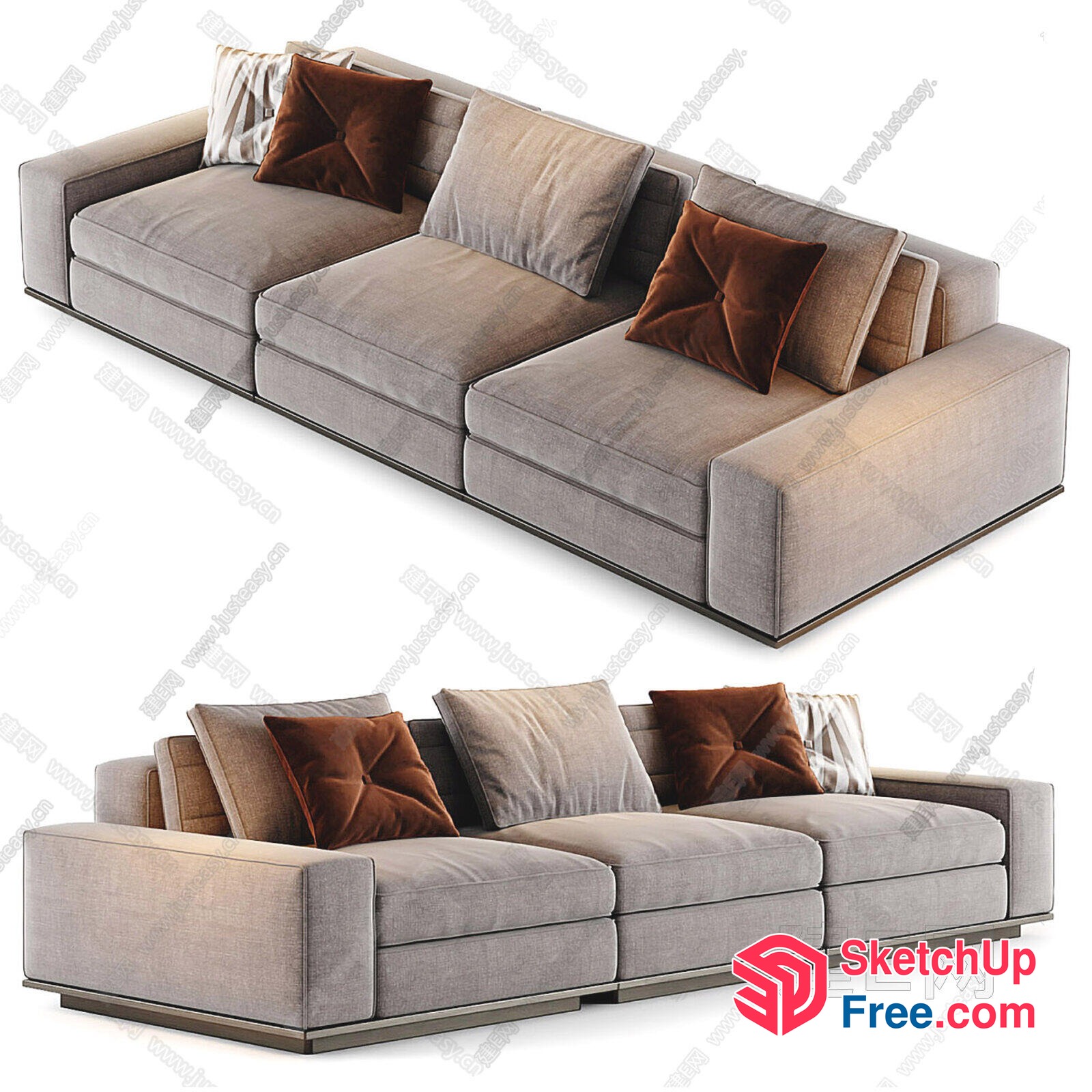 Modern L-Shaped Sofa With Brown Pillows 3D SketchUp File