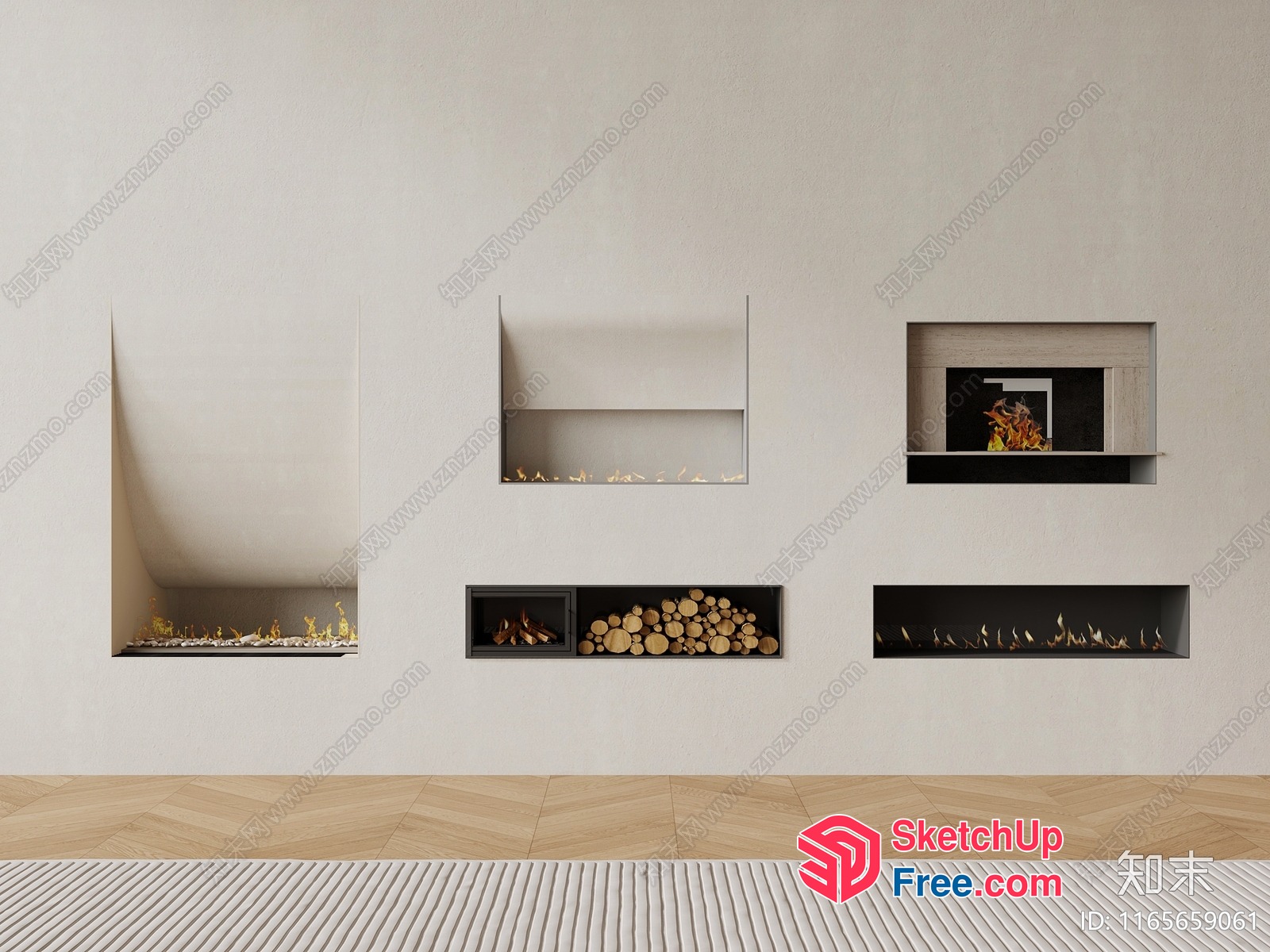 Fireplace Wall With Various Fireplace Styles 3D SketchUp File
