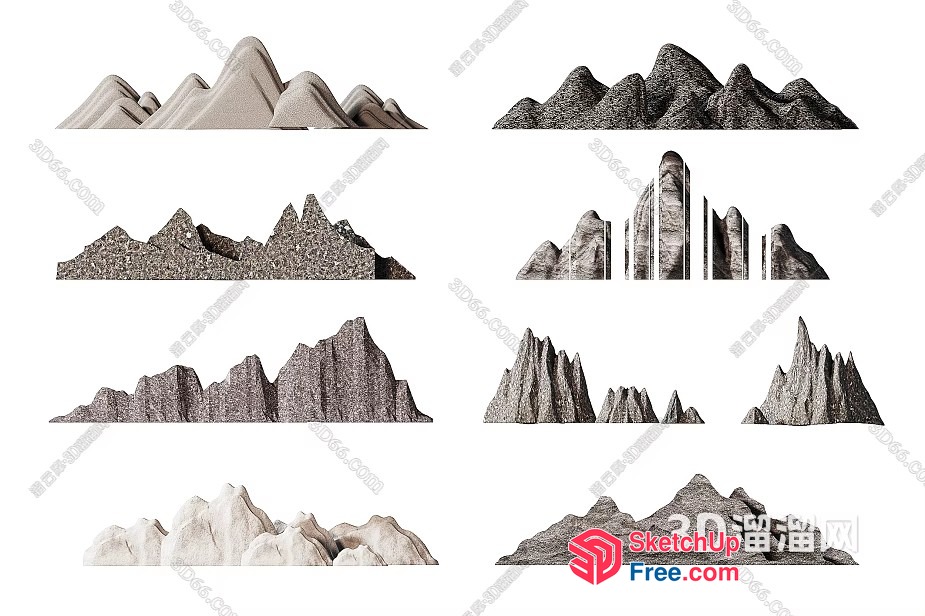 Mountain Ranges In Various Styles 3D SketchUp File