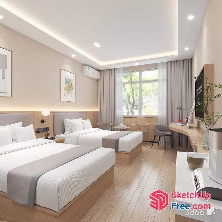 Modern Minimalist Hotel Room 3D SketchUp File