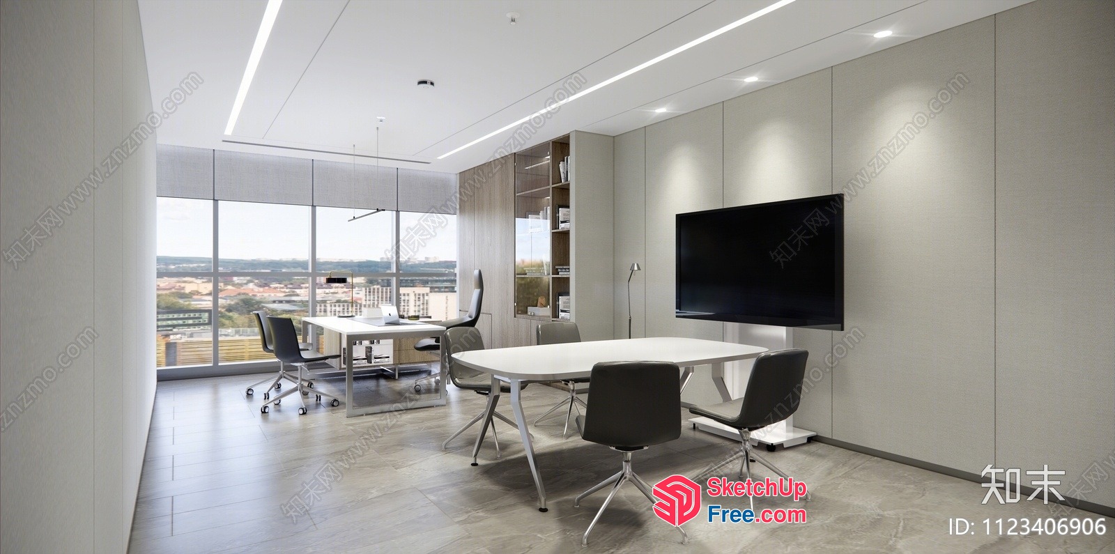 Modern Office Space With Large Windows And Sleek Furniture 3D SketchUp File