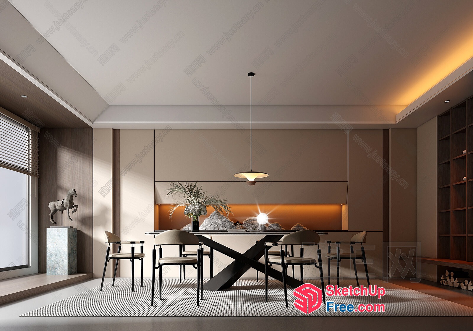 Modern Minimalist Dining Room With Natural Light 3D SketchUp File