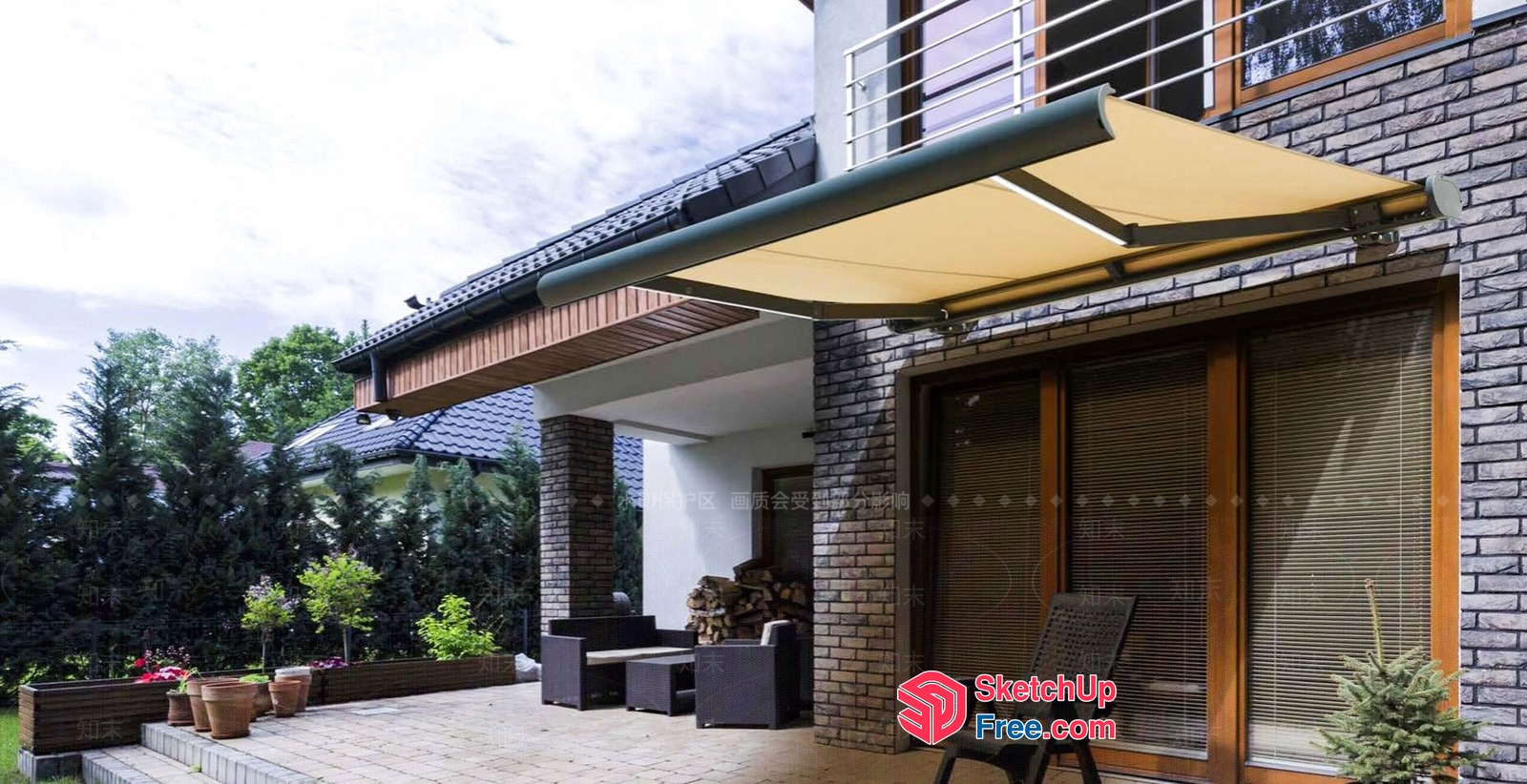 Exterior Patio Area With Awning And Furniture 3D SketchUp File