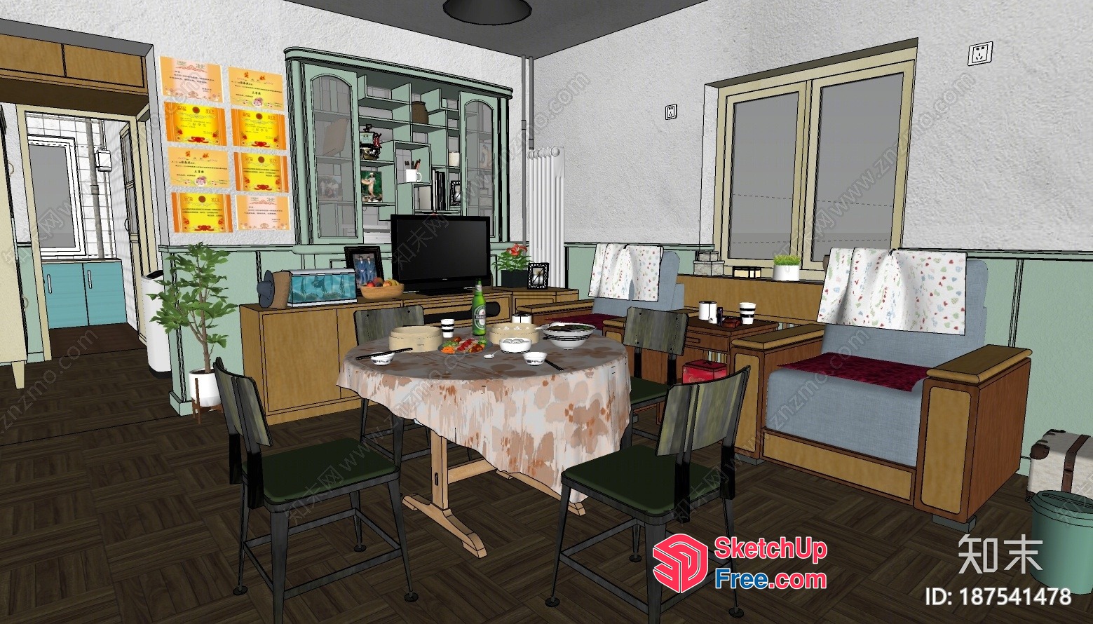 Cozy Dining And Living Room Scene 3D SketchUp File