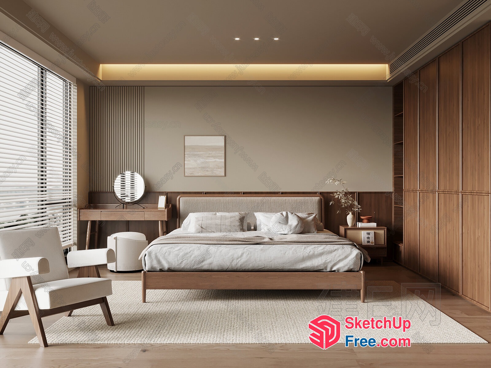 Modern Minimalist Bedroom With Neutral Color Scheme 3D SketchUp File