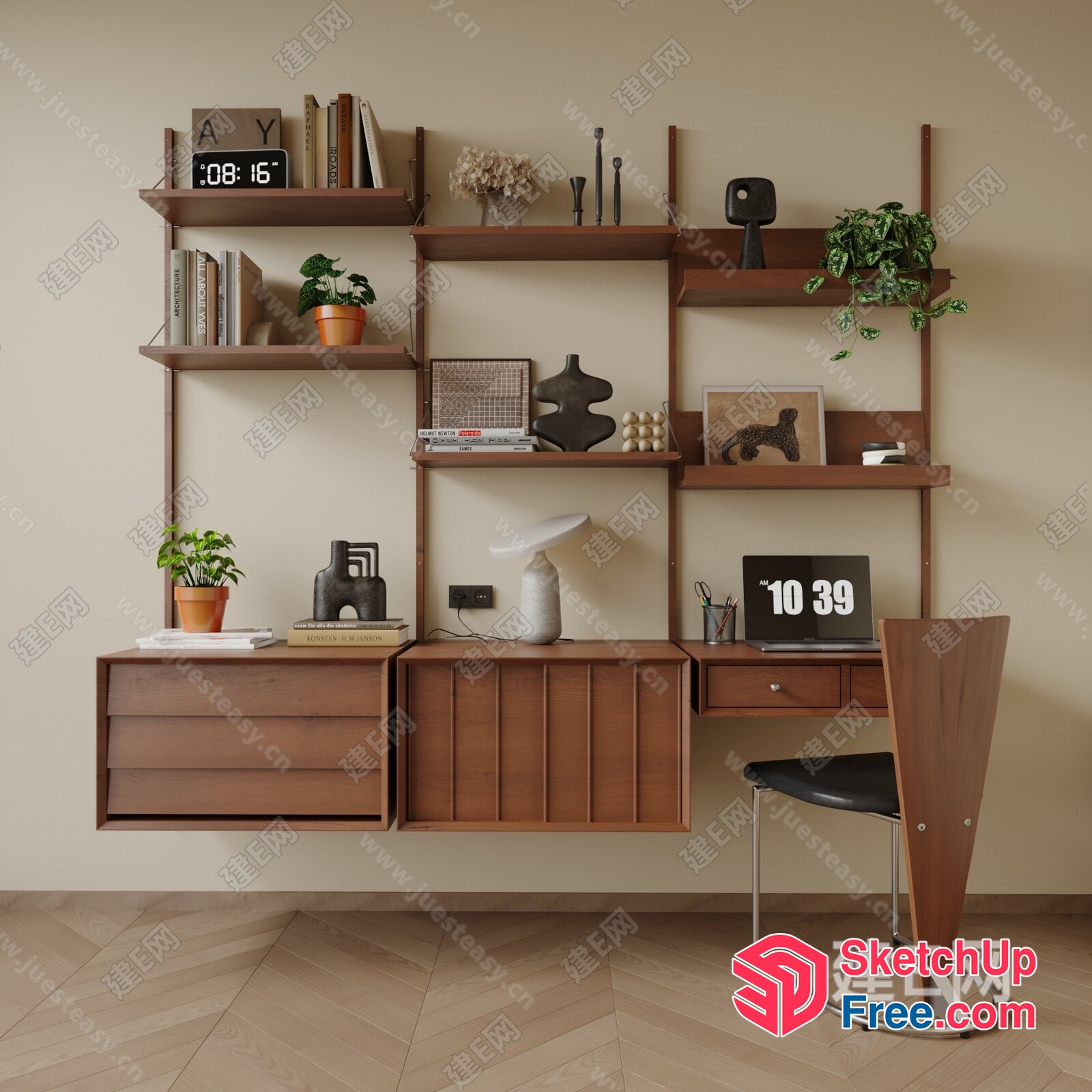 Mid-Century Modern Office Shelving Unit 3D SketchUp File