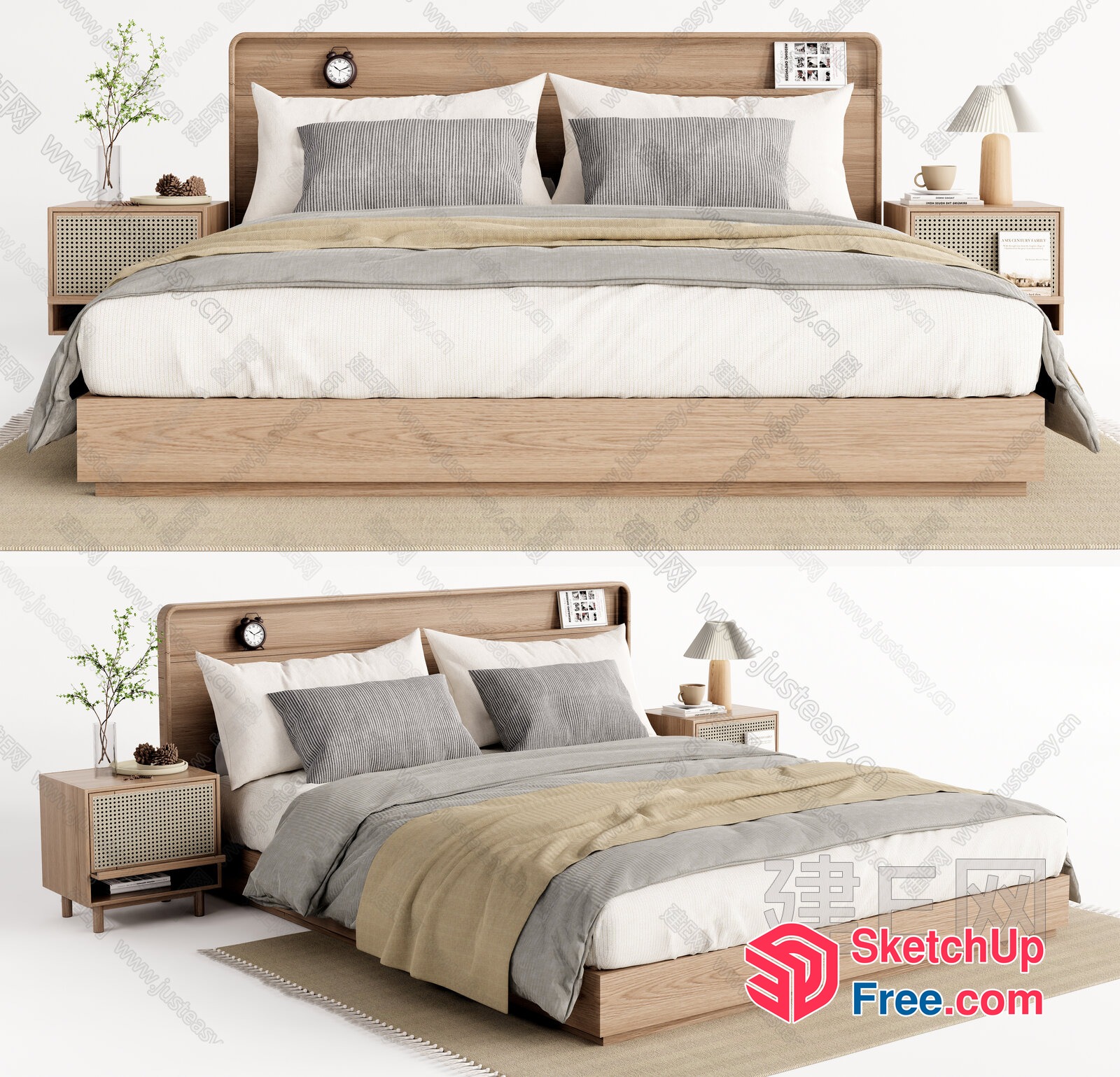 Modern Minimalist Bedroom Furniture With Natural Wood Accents 3D SketchUp File