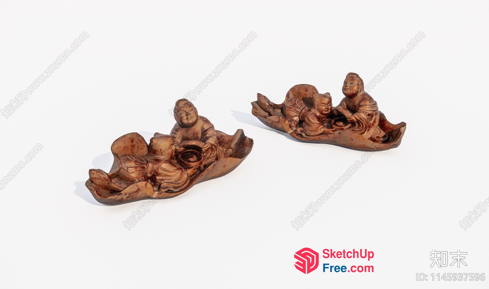 Two Decorative Pieces Of Art Featuring People In A Boat 3D SketchUp File