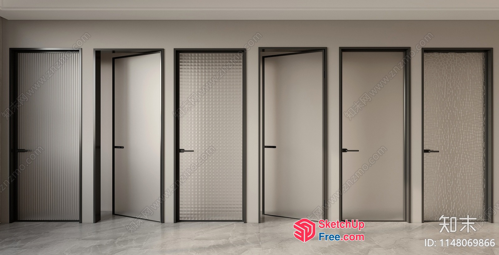 Five Doors In A Line With Various Textures And Styles 3D SketchUp File