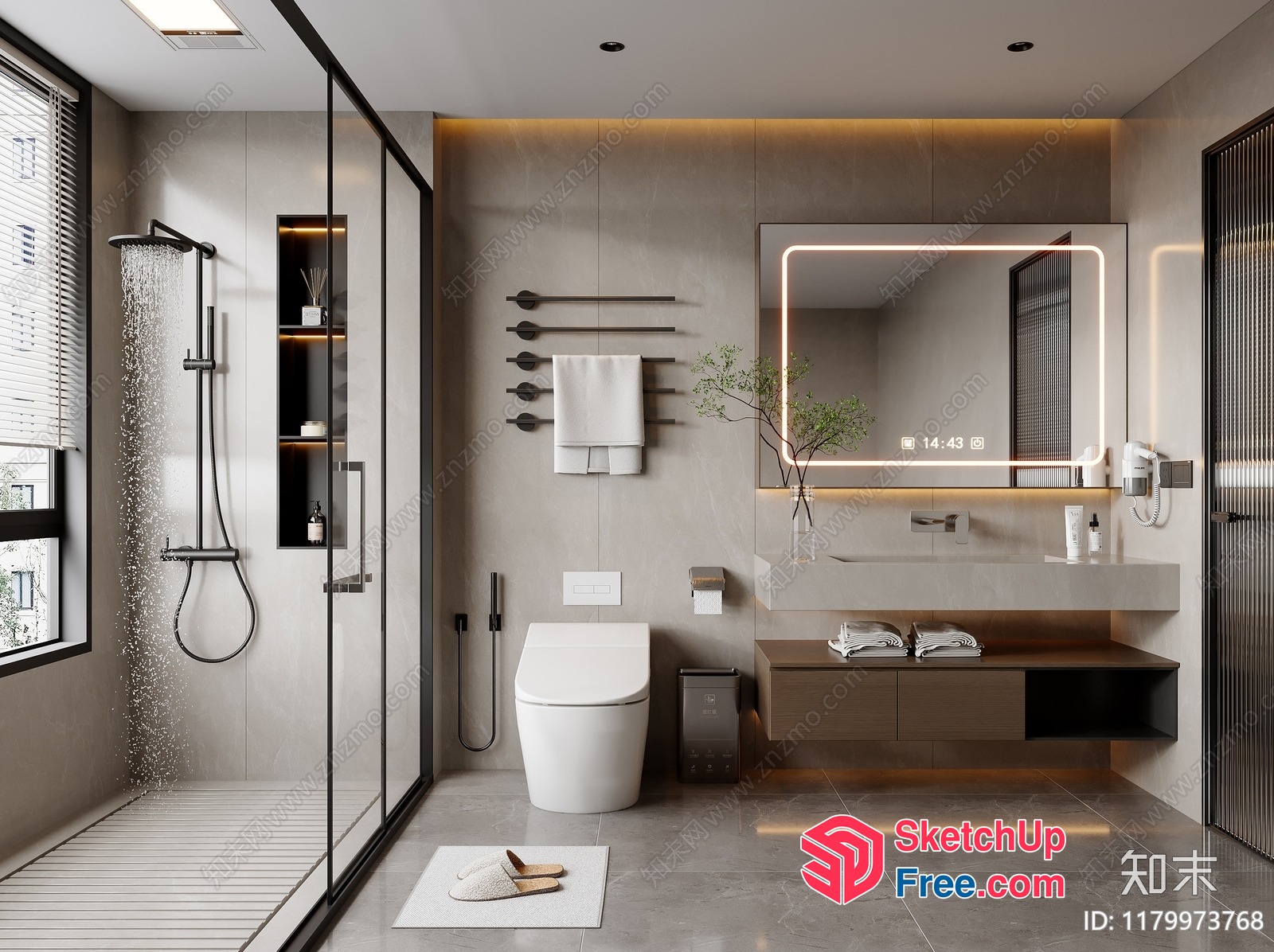 Modern Bathroom Interior With Sleek Fixtures And Neutral Colors 3D SketchUp File