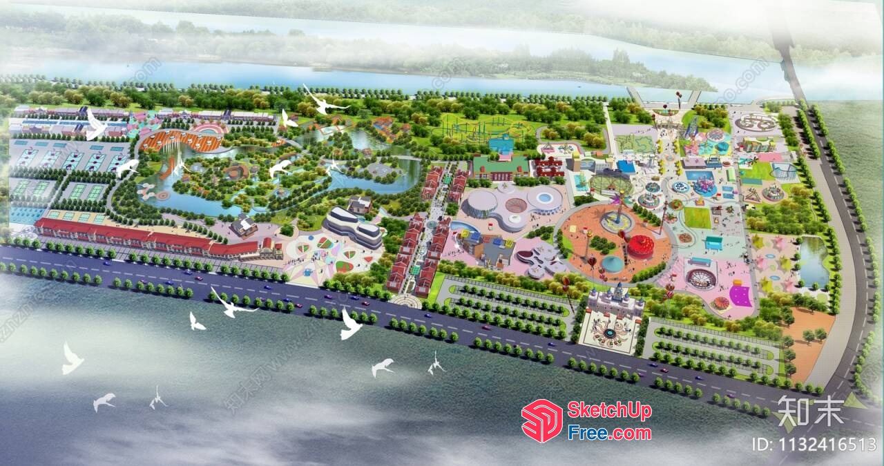 Aerial View Of A Vibrant And Colorful Park 3D SketchUp File