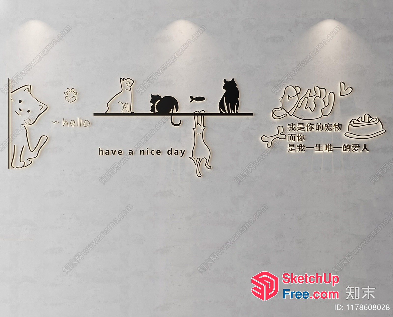 Cat-Themed Wall Art With Have A Nice Day Message 3D SketchUp File