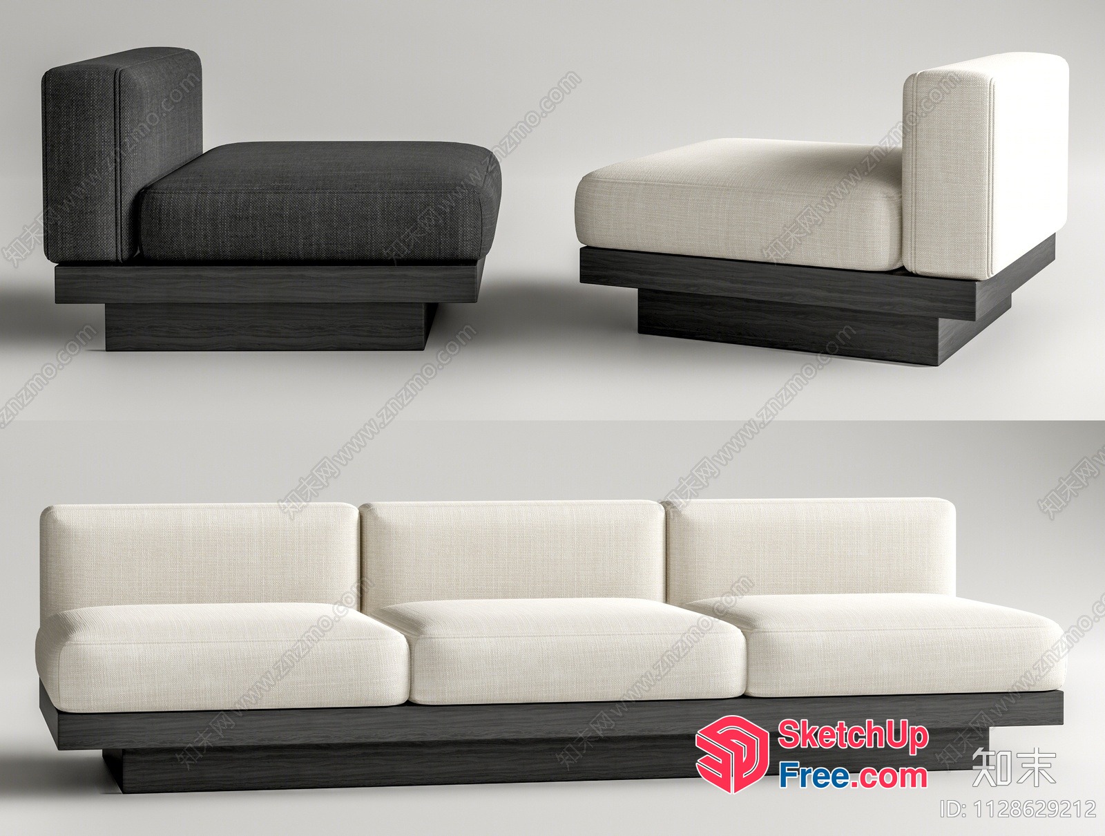 Minimalist Japanese Style Sofa Set With Clean Lines And Creamy Upholstery 3D SketchUp File