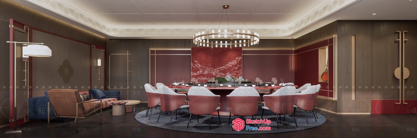 Elegant Modern Dining Room Design With Stylish Lighting 3D SketchUp File