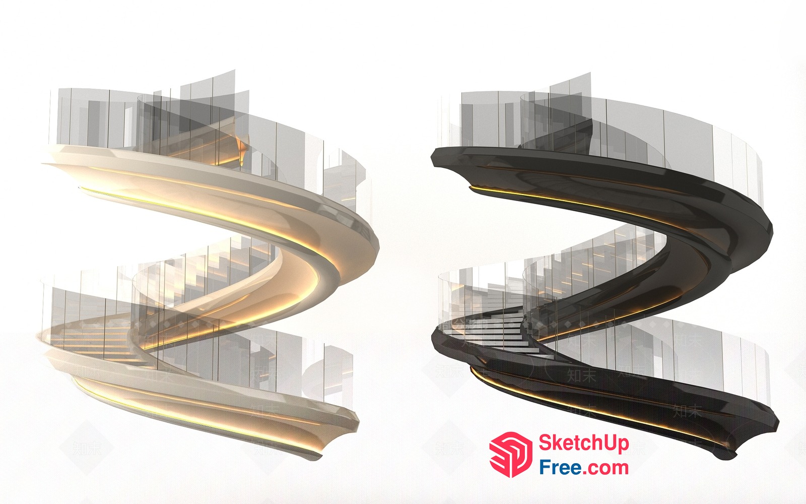 Curved Staircase With Glass Railings 3D SketchUp File