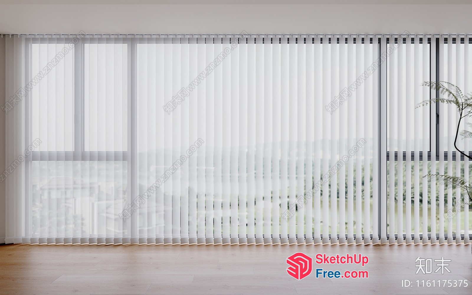 Elegant White Curtains In Modern Living Room 3D SketchUp File