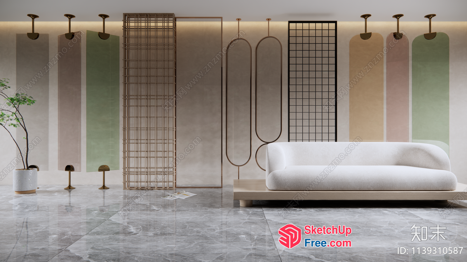 Modern Minimalist Japanese-Style Partition Screen And Sofa 3D SketchUp File