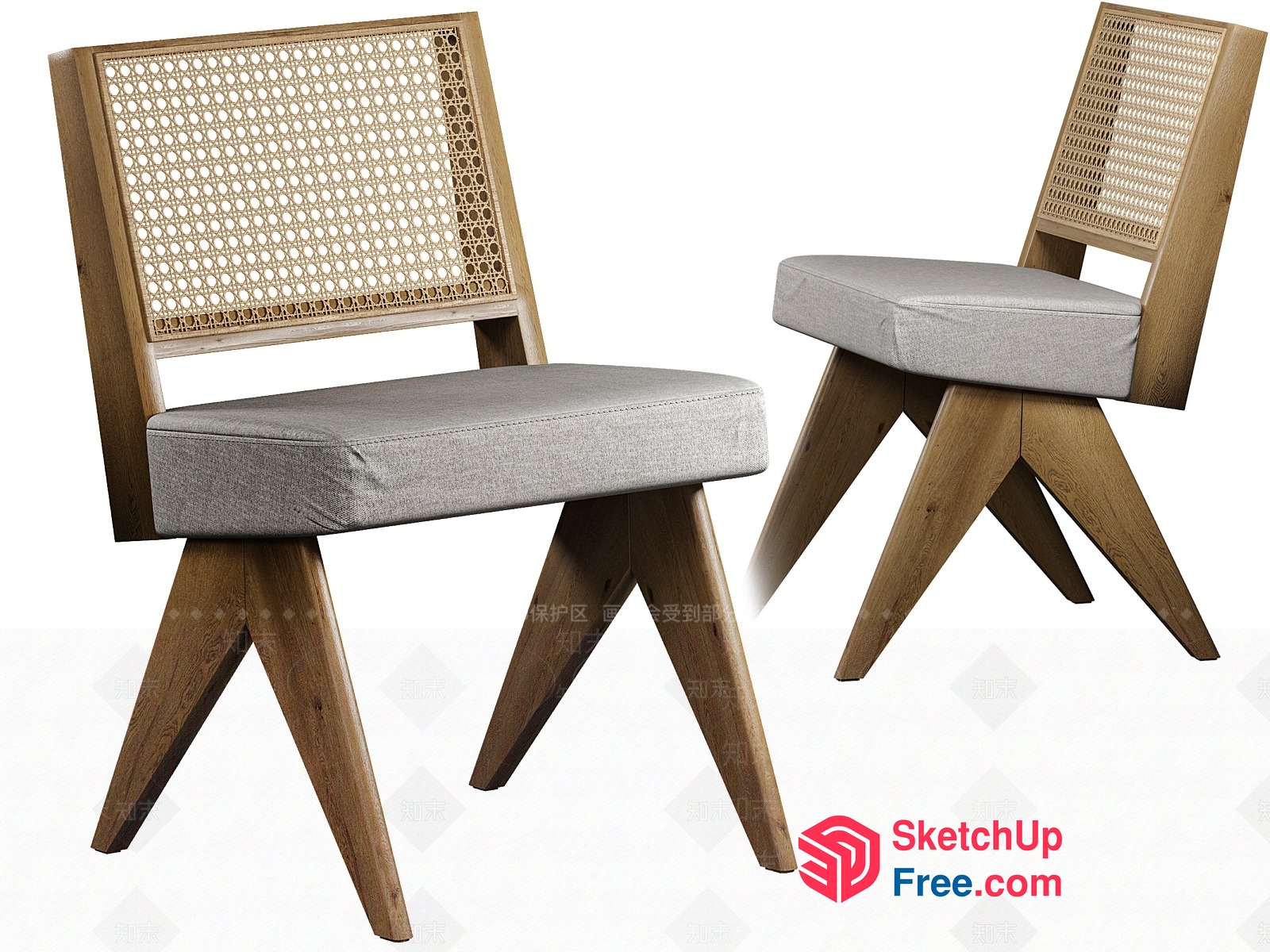Elegant Wooden Chairs With Rattan Backrests 3D SketchUp File