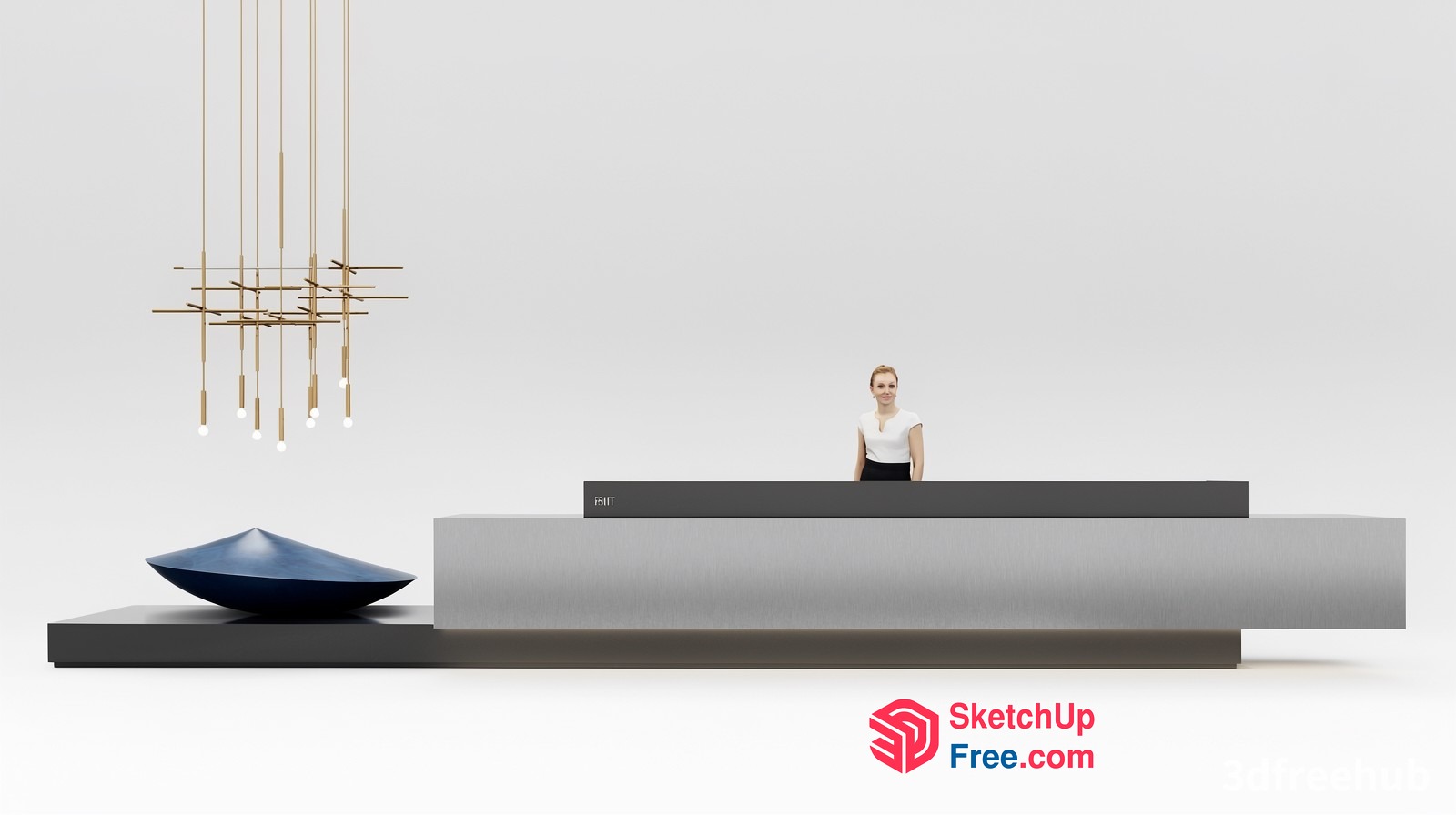 Minimalist Modern Reception Desk With Sleek Lines And Elegant Chandelier 3D SketchUp File