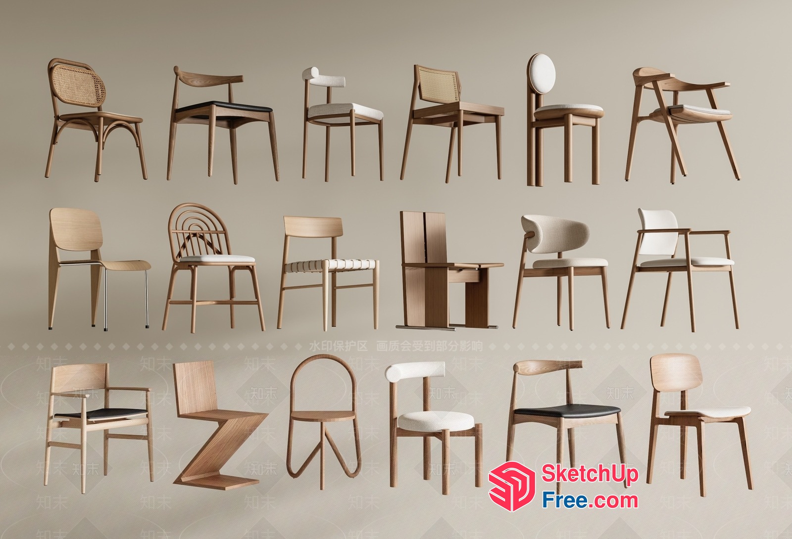Modern Wooden Chairs Collection 3D SketchUp File
