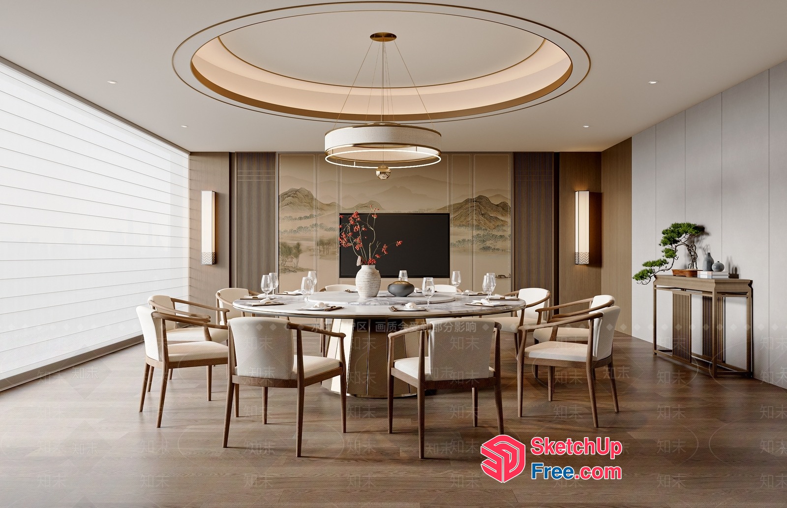 Elegant Modern Dining Room With Round Table And Chairs 3D SketchUp File