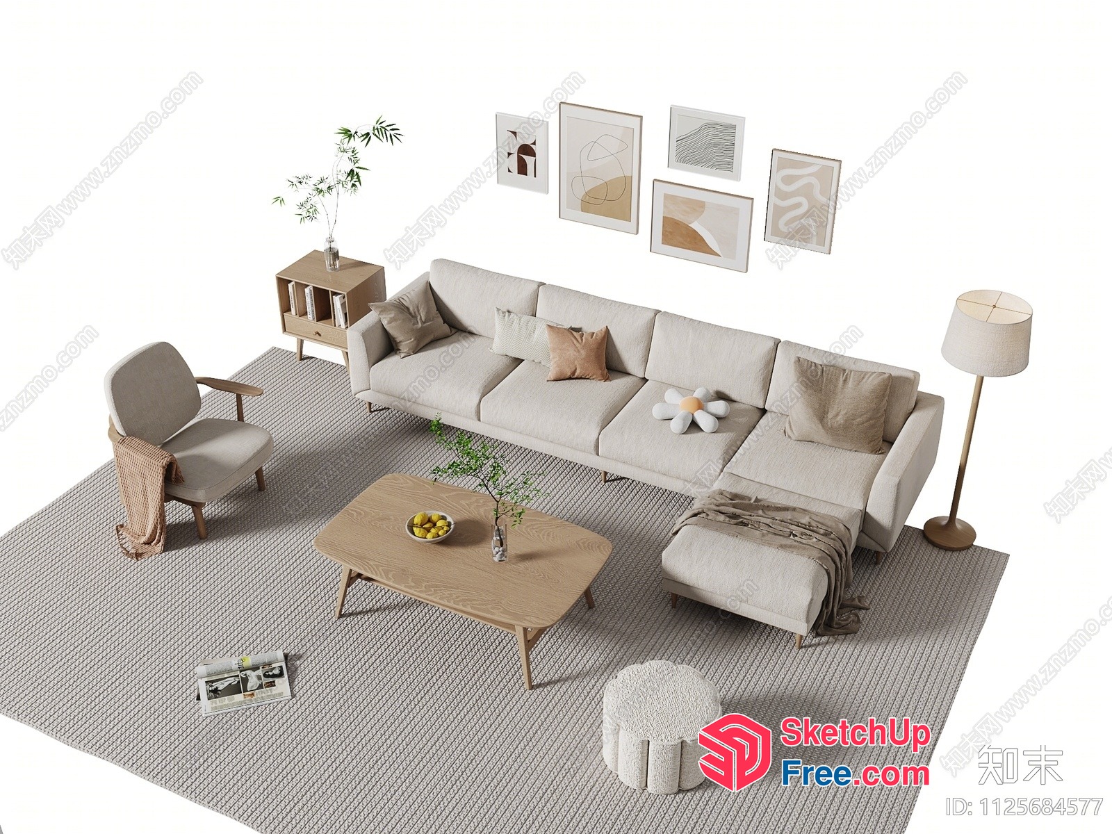 Modern Minimalist Japanese-Inspired Living Room Furniture 3D SketchUp File