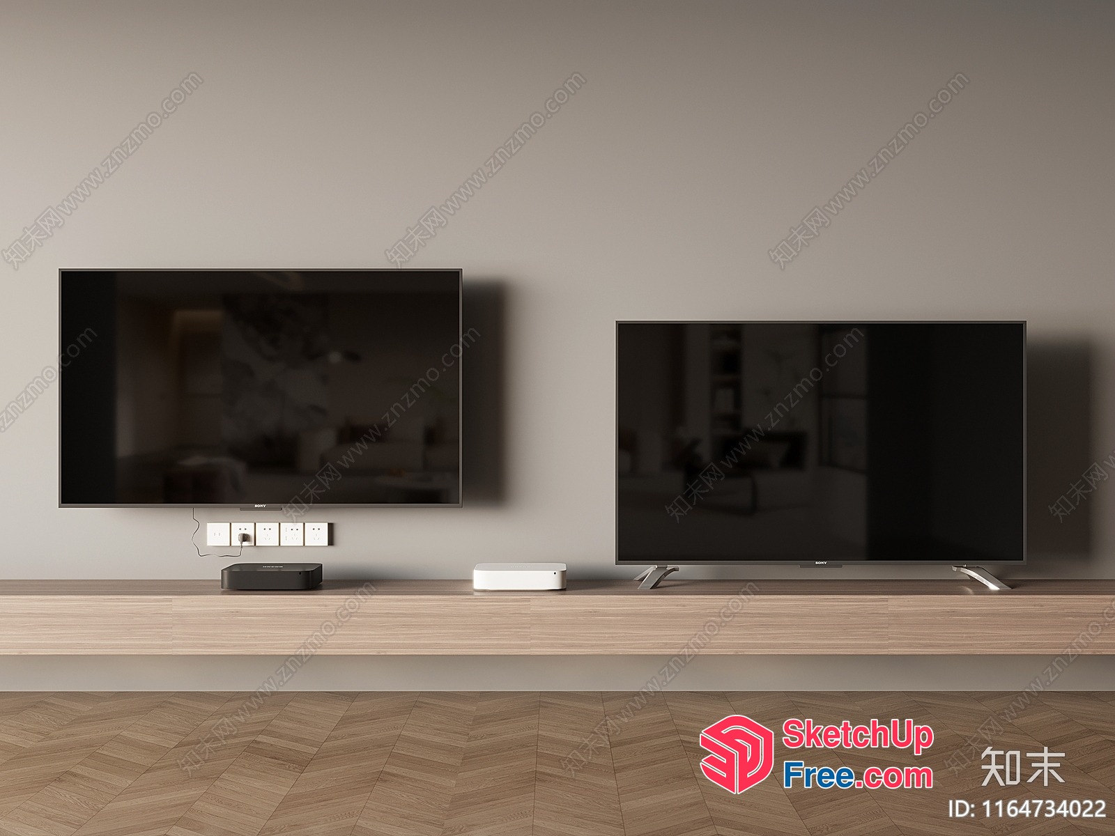 Two Tvs On A Long Shelf 3D SketchUp File