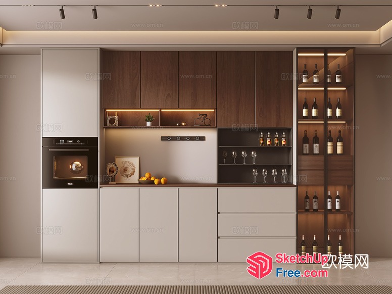 Modern Kitchen Interior With Wine Storage And Bar 3D SketchUp File