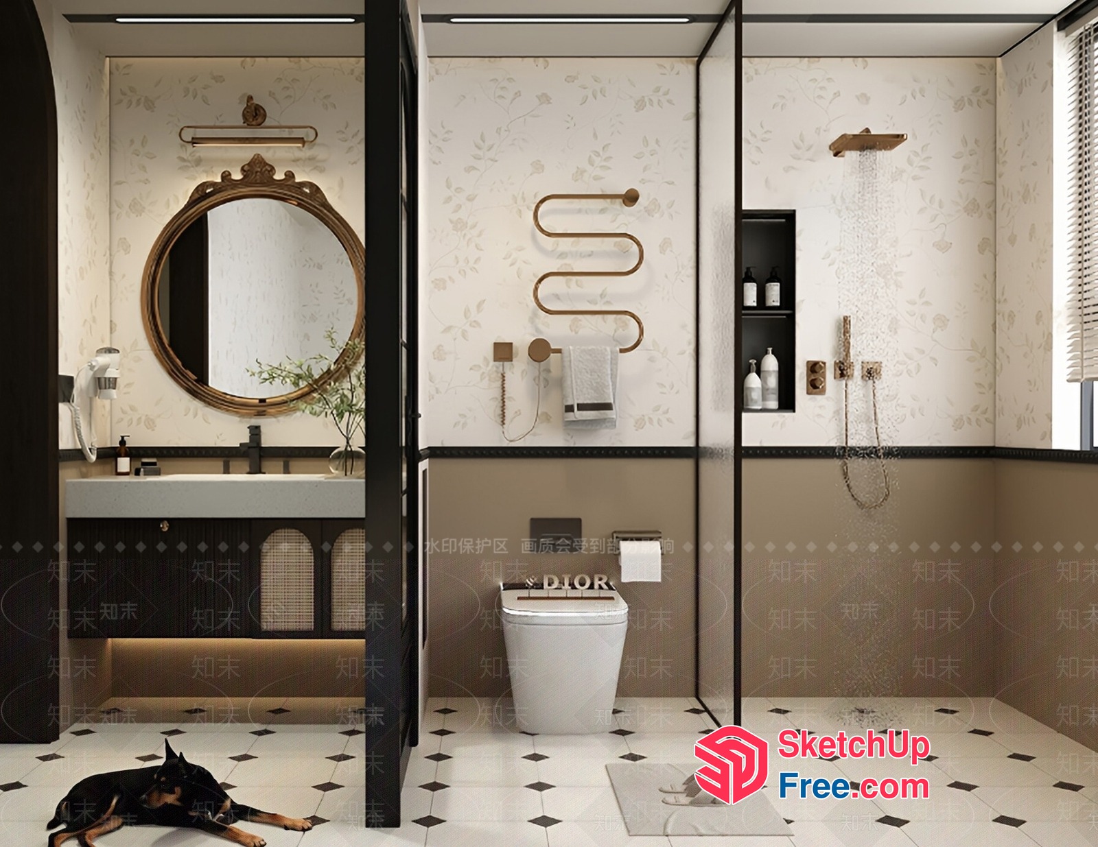 Modern Bathroom Interior With Elegant Gold Accents 3D SketchUp File