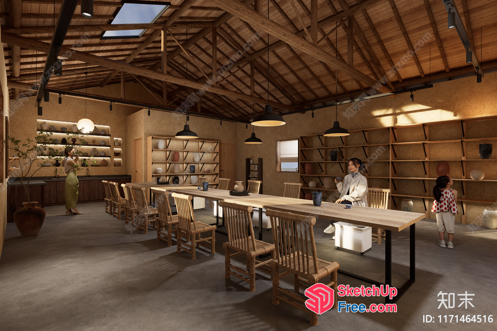 Rustic Interior With Exposed Beams And Natural Materials 3D SketchUp File