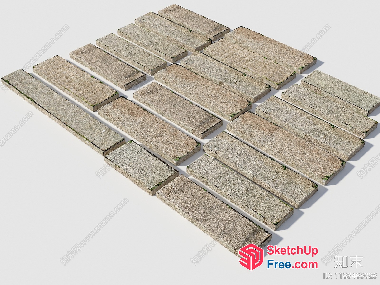 Rectangular Paving Slabs With Grass Edges 3D SketchUp File